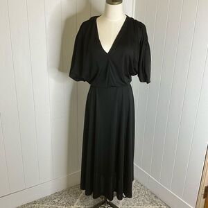 Vintage 80s Joy Stevens Directions Women's Medium Black Midi Dress V Neck